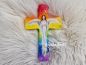 Preview: Holzkreuz * Regenbogen-Engel * bemalt * 15,5 x 10 cm